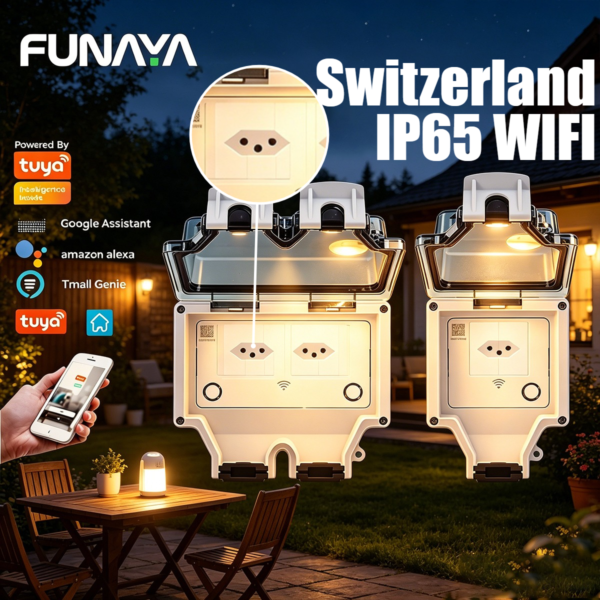Outdoor Power Outlet Wifi - FUNAYA Switzerland Tuya Outdoor Waterproof Socket