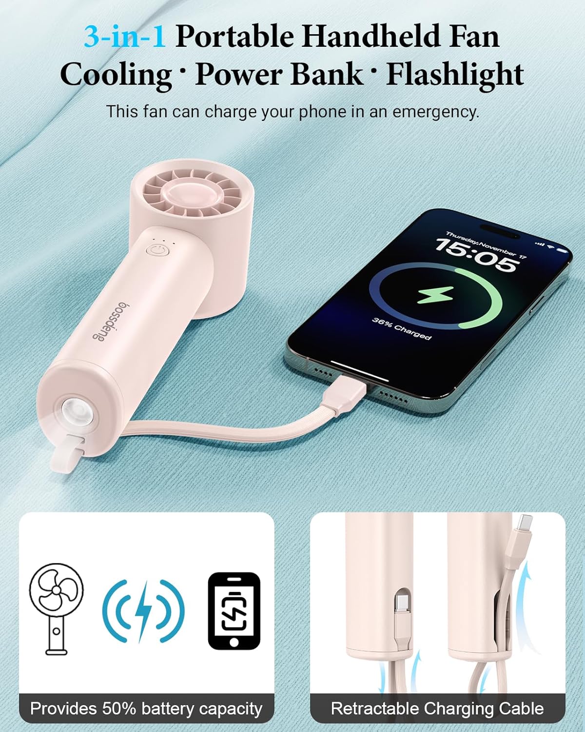 Portable Handheld Fan with Pow – Outdoor Usb Power Bank recenzja i cena