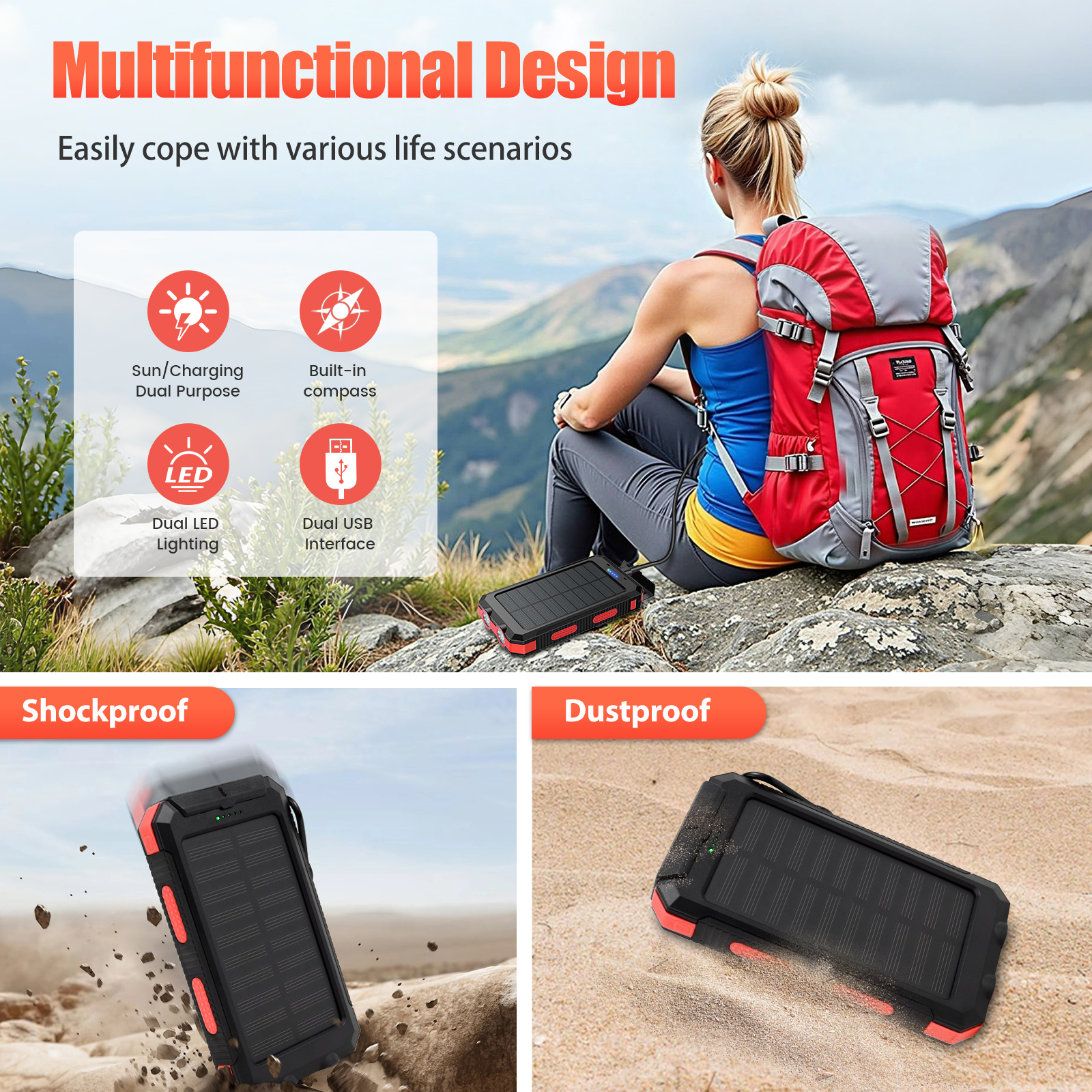 10000mAh Solar Power Bank Port – Outdoor Usb Power Bank recenzja i cena